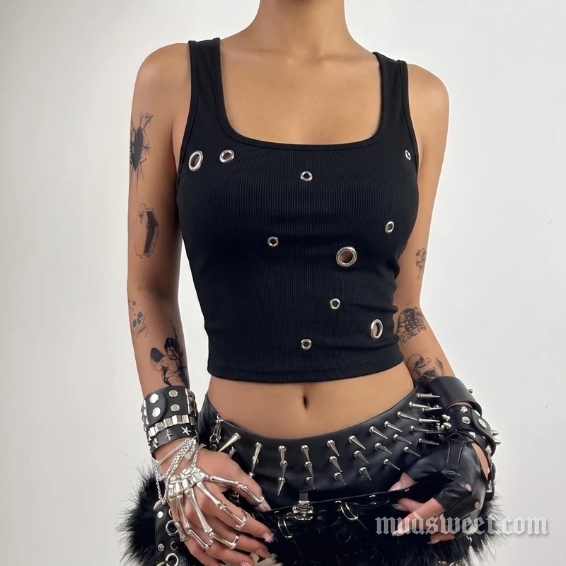 Grunge geribbelde tanktop met vierkante hals