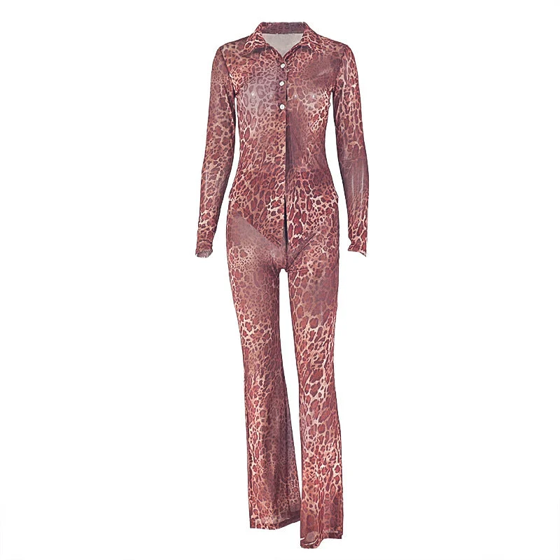 Grunge broekenset met luipaardprint en knoopsluiting