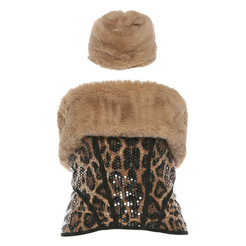 Y2K leopard print glitter tube top