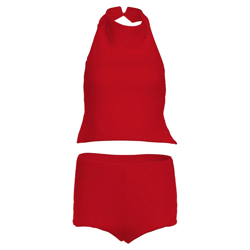 Y2K halter button backless low rise pant set