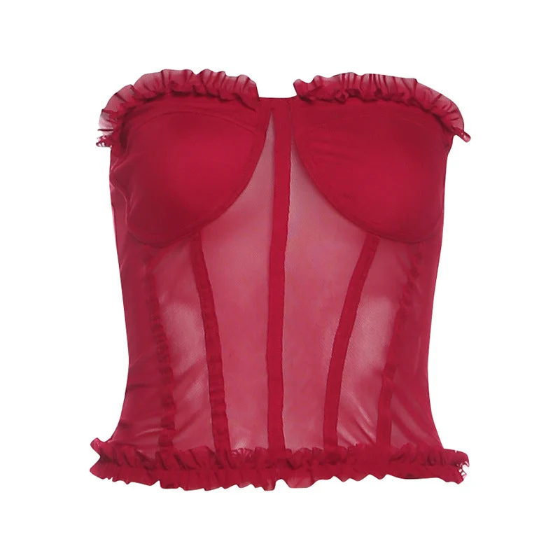 Fairycore mouwloze tube top met ruches en mesh
