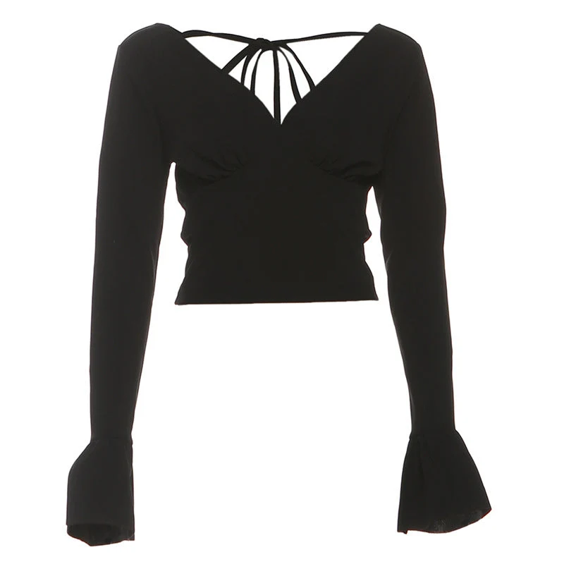 Grunge top met uitlopende mouwen en strikceintuur
