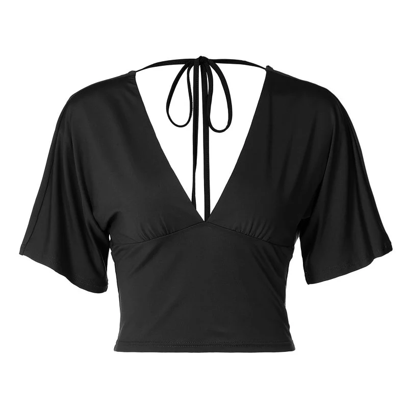 Grunge self tie backless v neck top