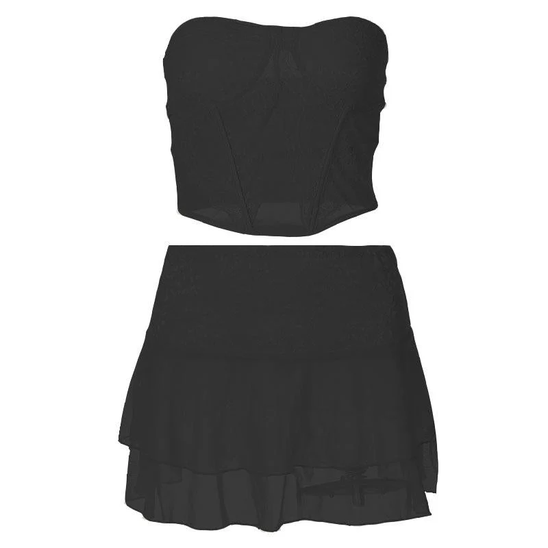 Fairycore mesh kanten zoom tube top rok set