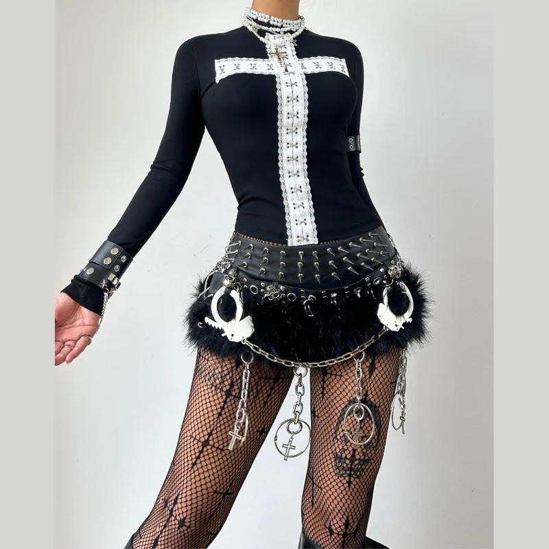 Goth long sleeve cross pattern top