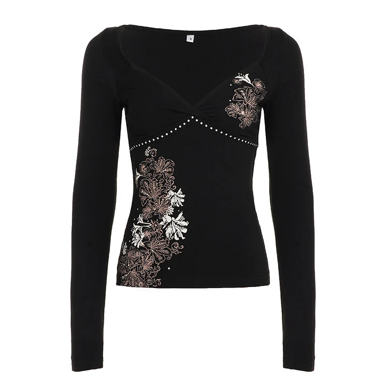 Fairycore long sleeve flower pattern top