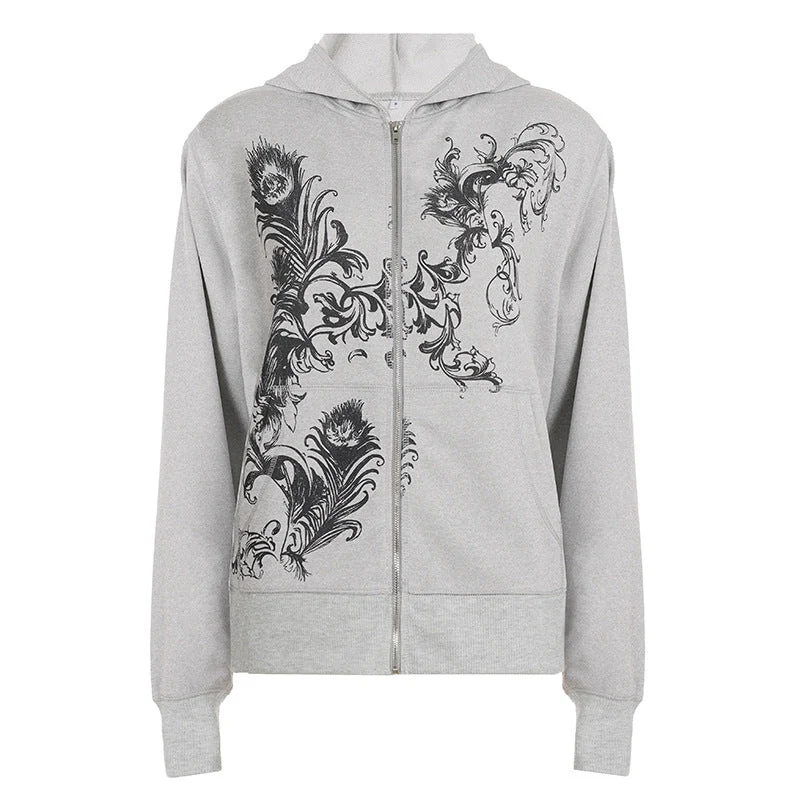 Abstracte top met lange mouwen en capuchon en rits