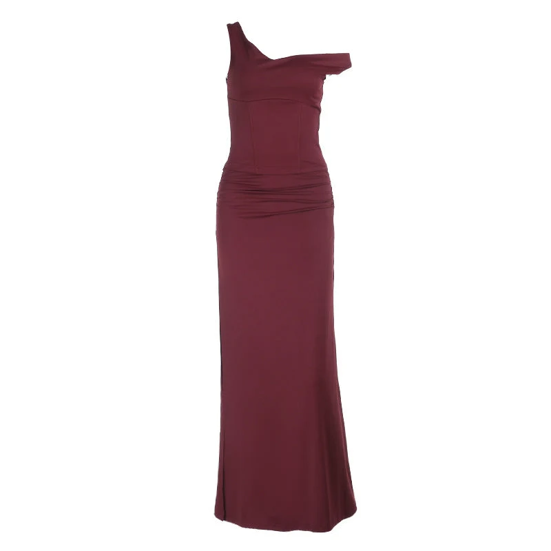 Grunge ruched slit backless tank maxi skirt set
