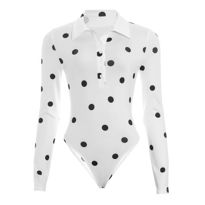 Polka dot lange mouwen bodysuit met omslagkraag en knoopjes