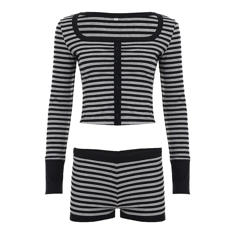 Y2K striped square neck low rise pant set