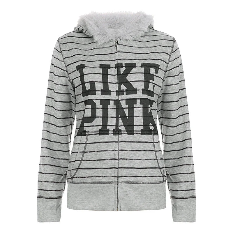 Hoodie met lange mouwen en rits en "LIKE PINK"-patroon
