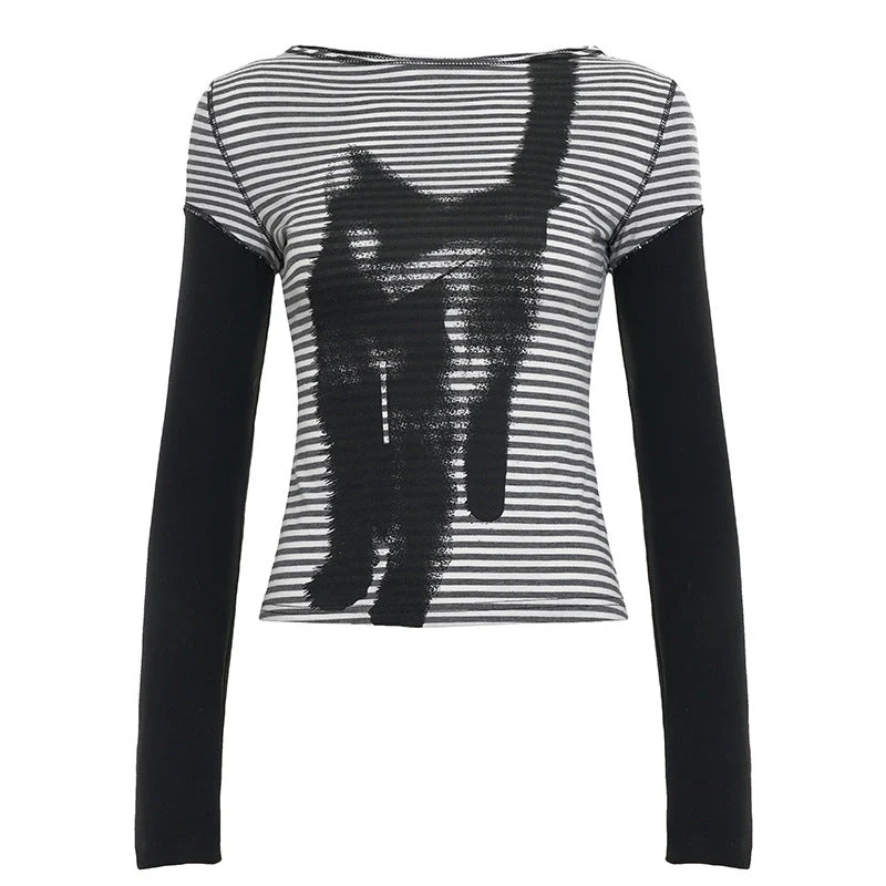 Fairycore striped kitty pattern stitch top
