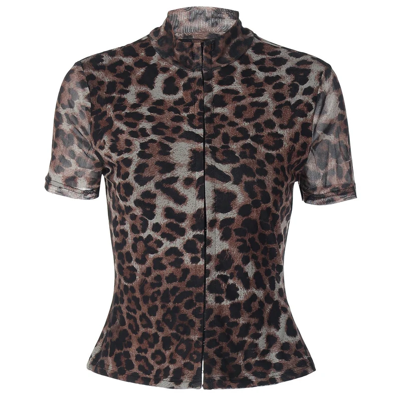 Grunge top met luipaardprint en korte mouwen