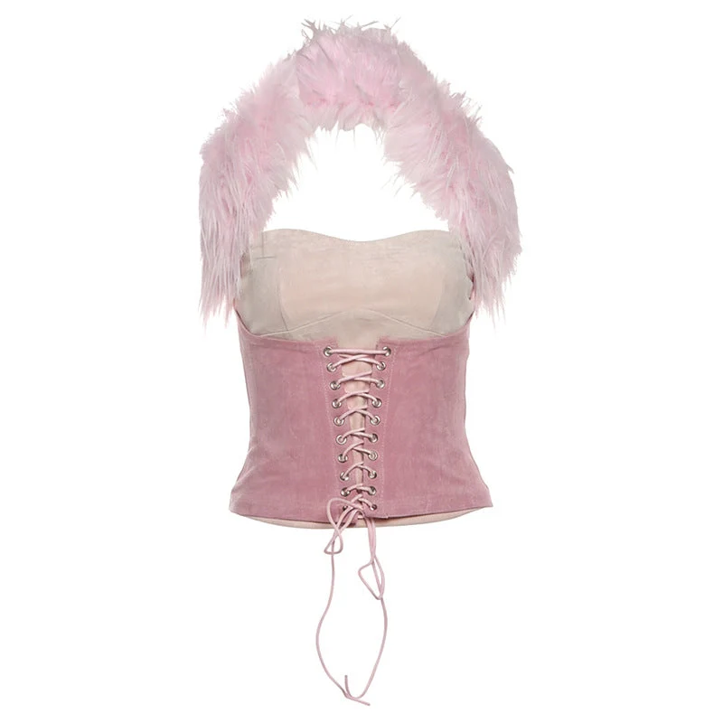 Halter vetertopje met pluizige textuur