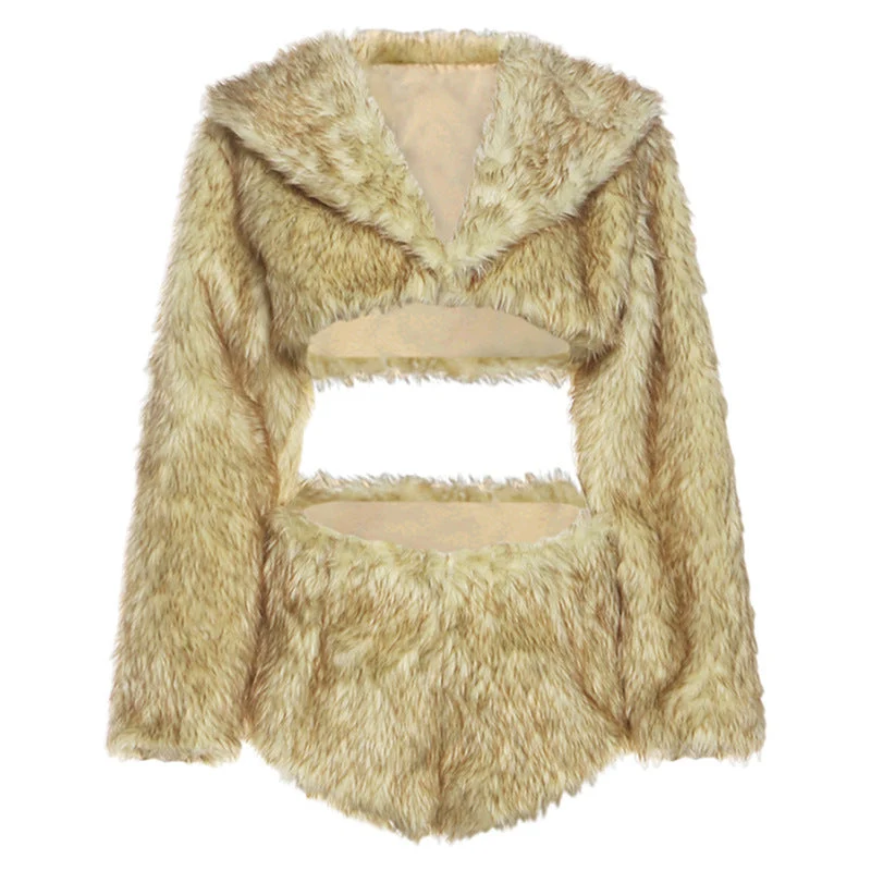 Grunge fluffy crop short pant set