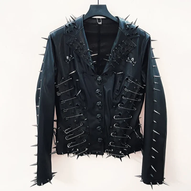 Goth PU leather skull applique top
