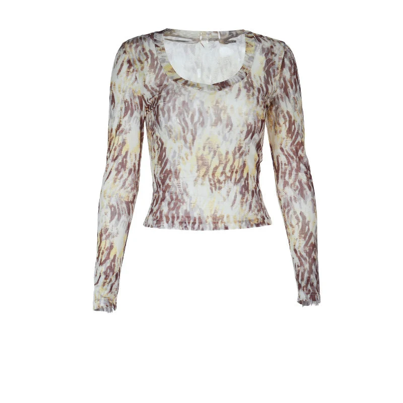 Grunge print U-hals contrasterende top