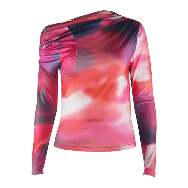 Grunge print onregelmatige top met één schouder