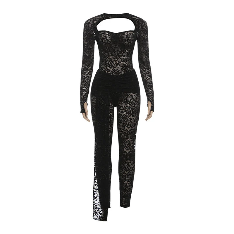 Fairycore long sleeve lace pant set