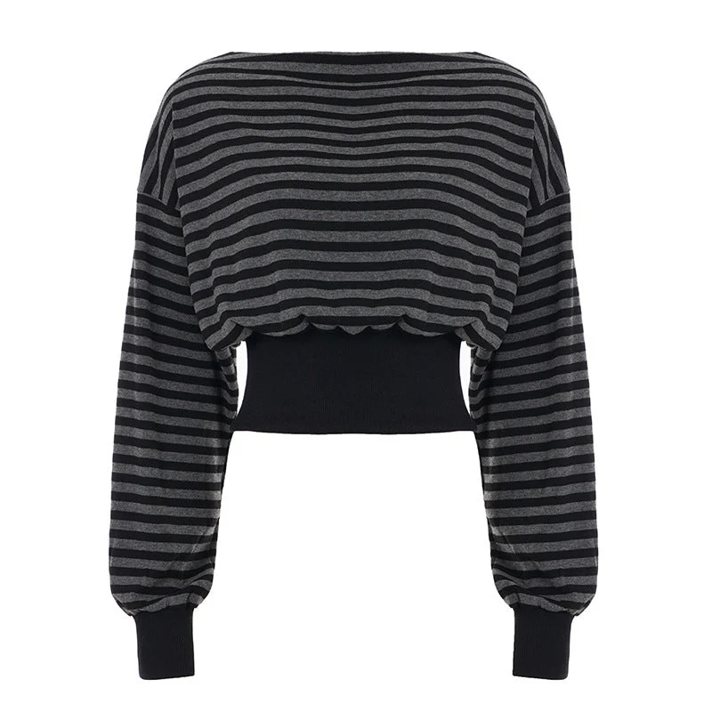 Grunge gestreepte top met ronde hals