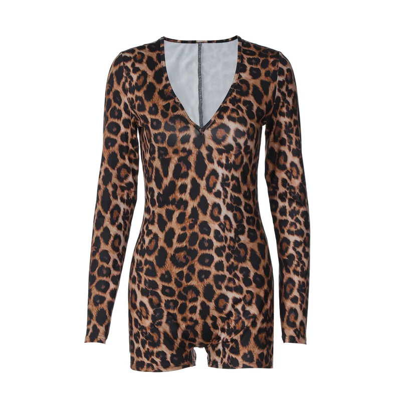 Y2K romper met luipaardprint en V-hals