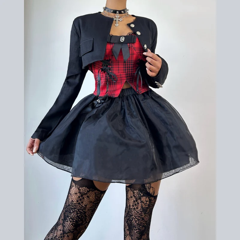 Fairycore geruite minirok met strik
