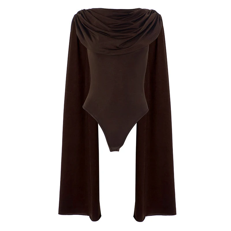 Effen bodysuit met col en gerimpelde hals