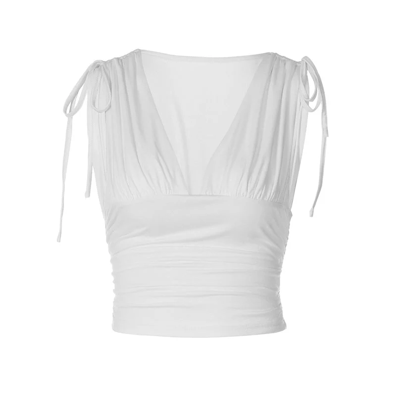 Grunge crop top met V-hals, plooien en trekkoord