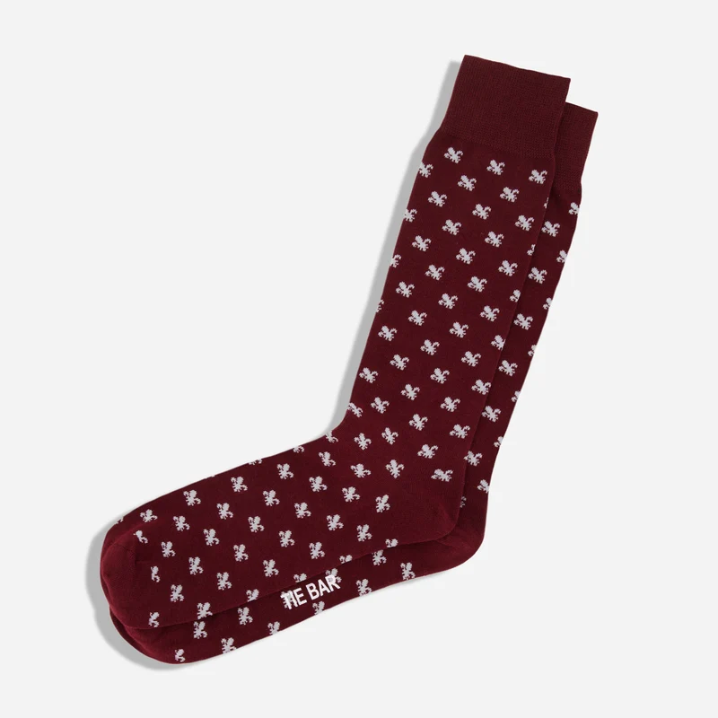 Fleur De Lis Burgundy Dress Socks