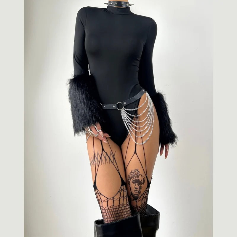 Grunge fluffy crewneck long sleeve bodysuit