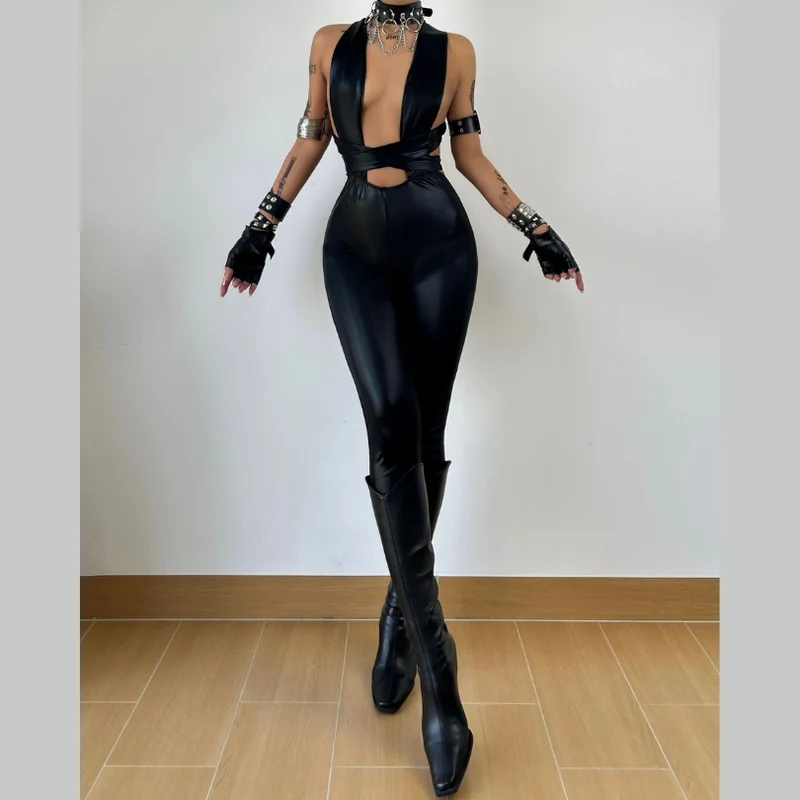 Jumpsuit met gekruiste rug en zelfstrikkende achterkant zonder mouwen