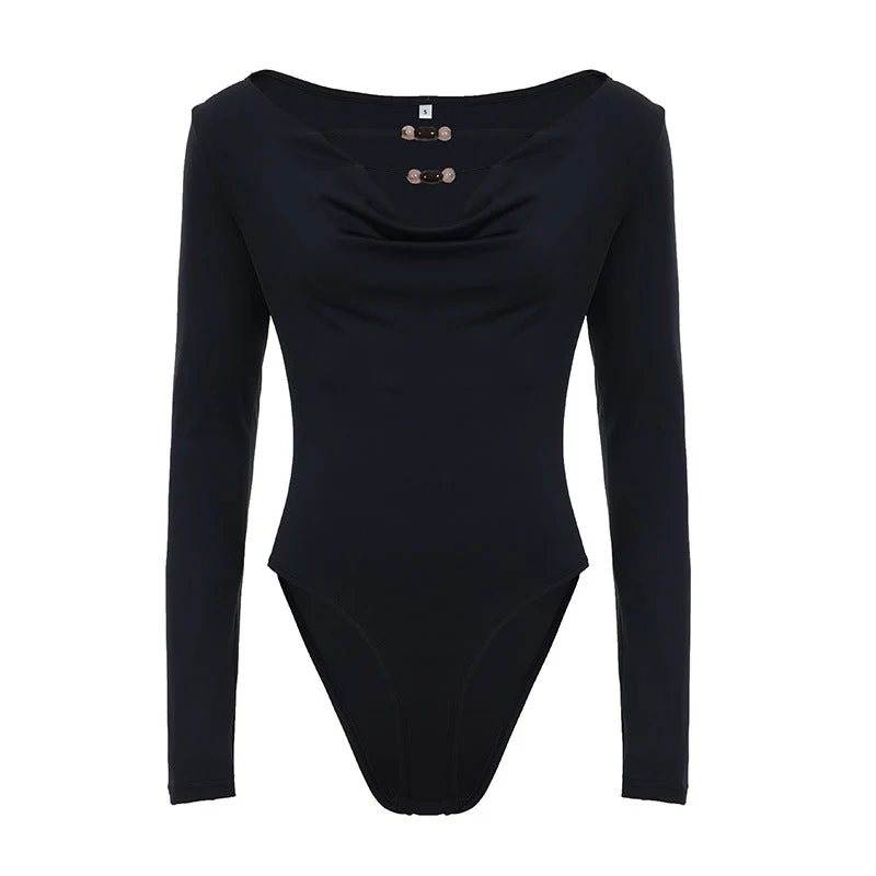 V-hals lange mouwen kralen bodysuit