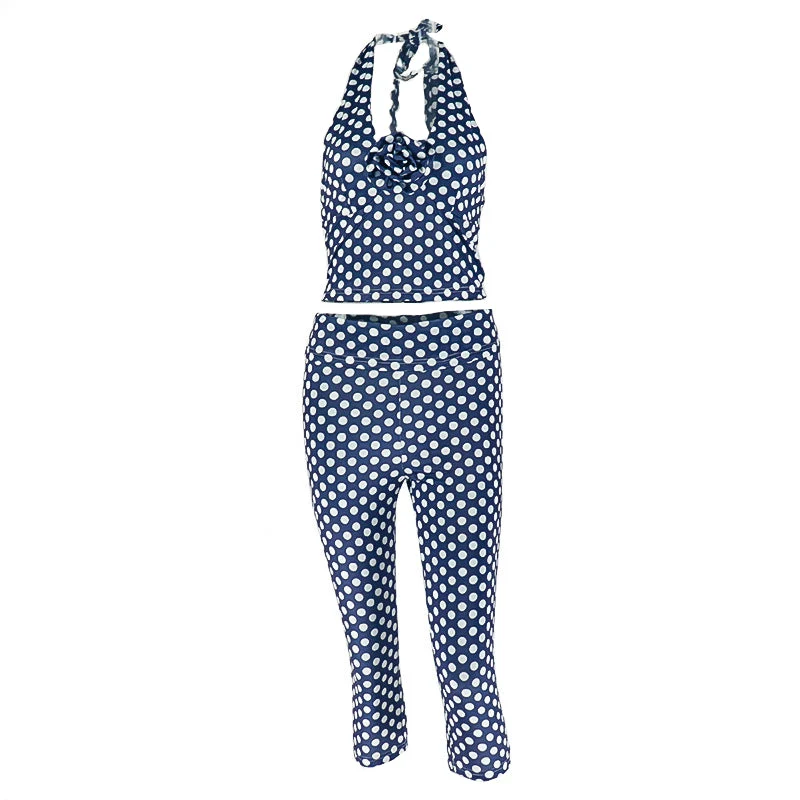 Halter bloemenapplicatie met stippen broekset