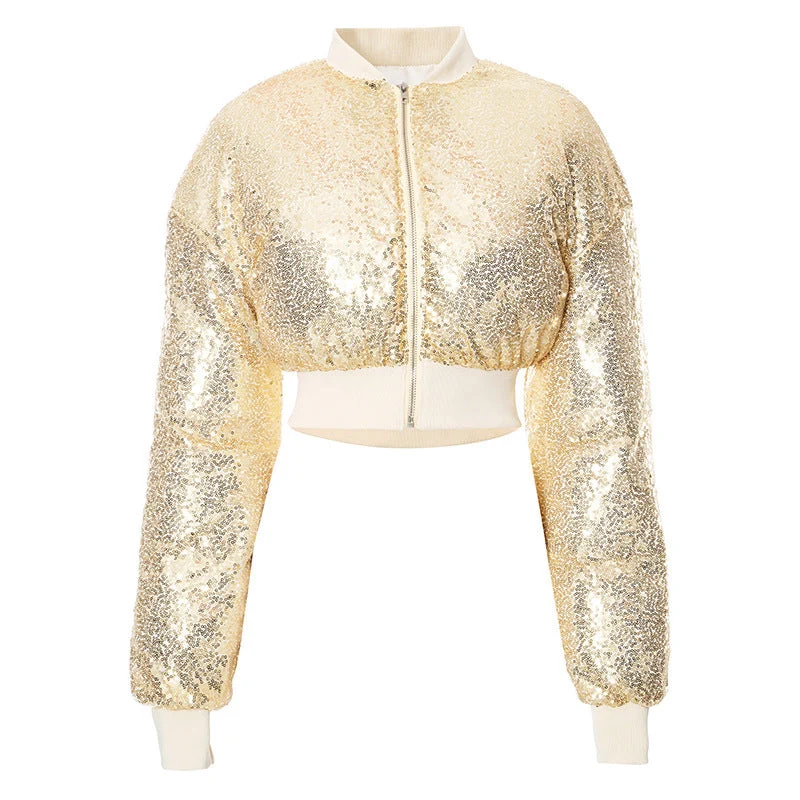 Grunge glitter long sleeve zip-up coat top