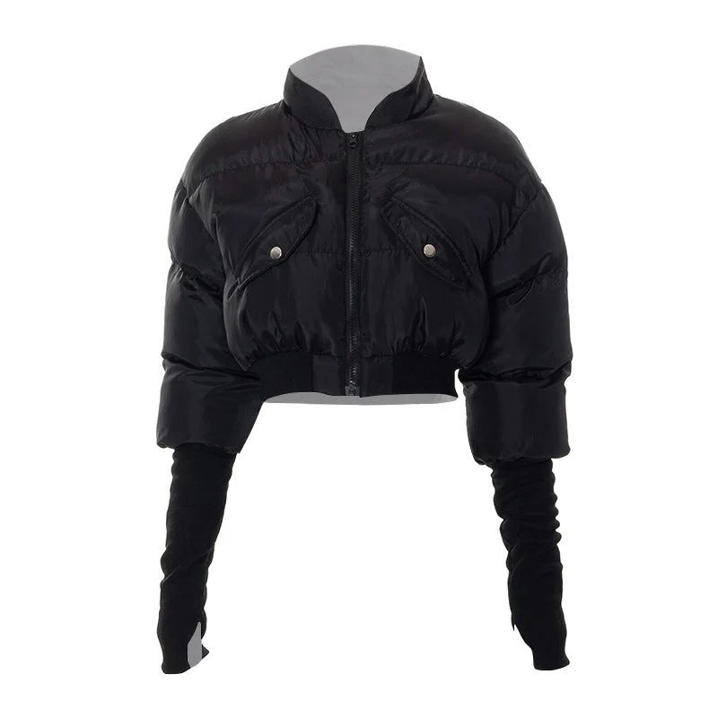 Grunge long sleeve high neck zip-up coat top