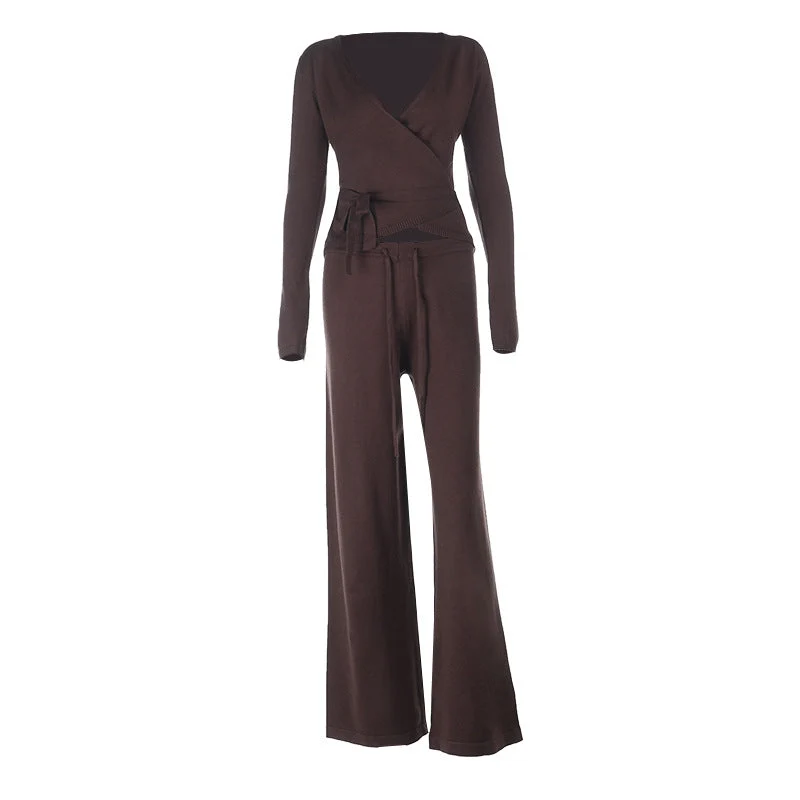 Grunge long sleeve v neck drawstring pant set