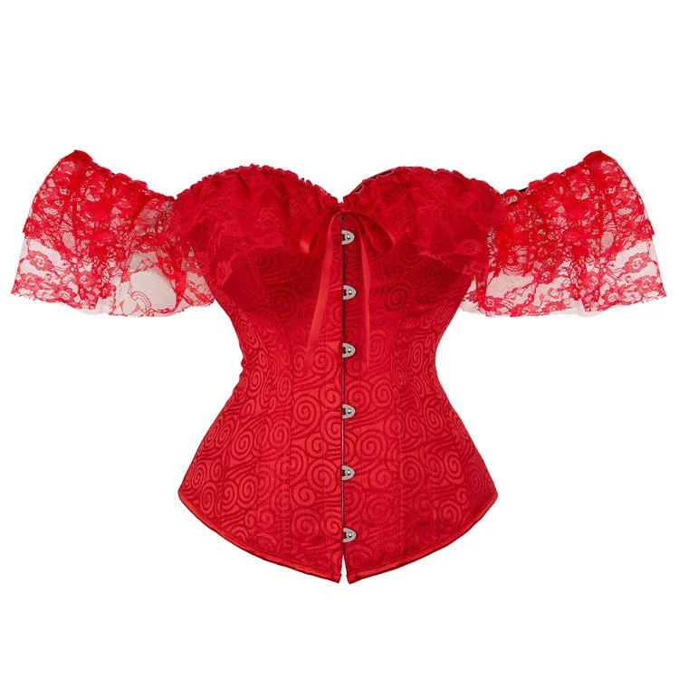 Off-shoulder corset top met kanten zoom en knoopjes