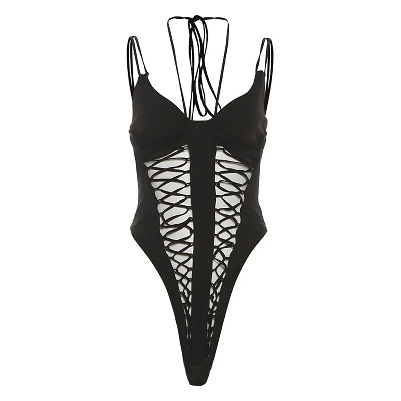 Gotische V-hals open cami-bodysuit