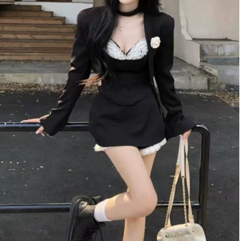 Fairycore long sleeve lace hem mini skirt set