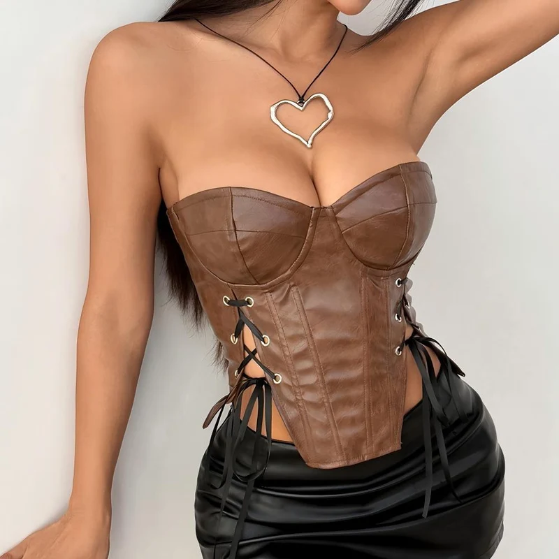 Gotische tube top met sweetheart-halslijn van PU-leer