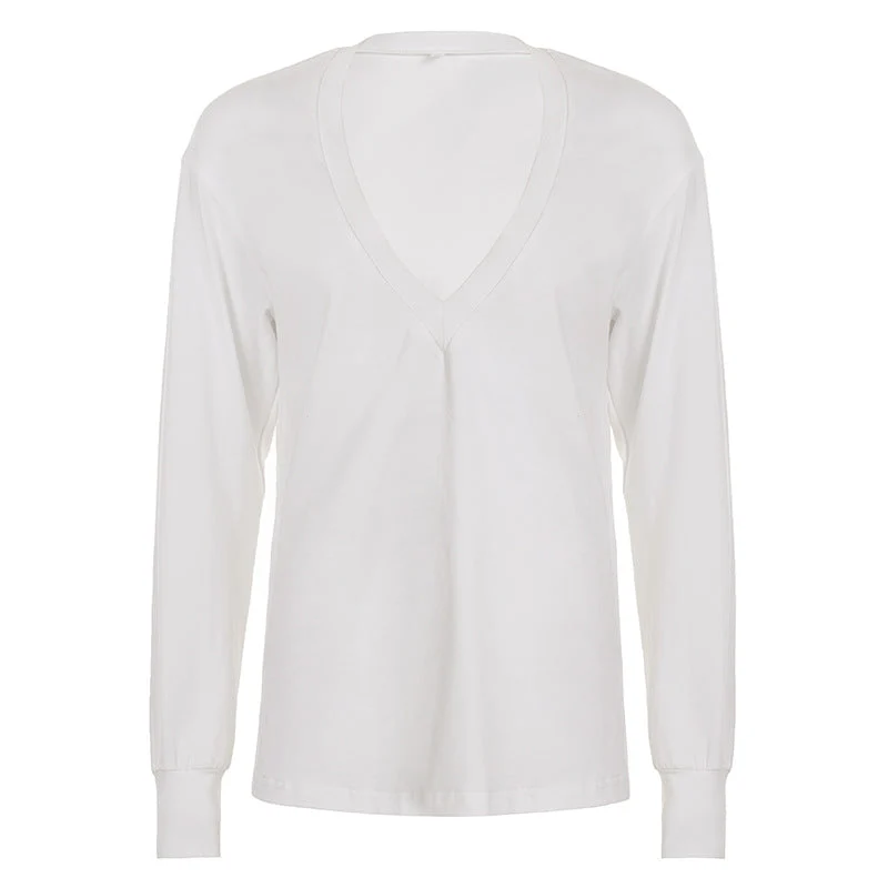 Grunge top met diepe V-hals en lange mouwen