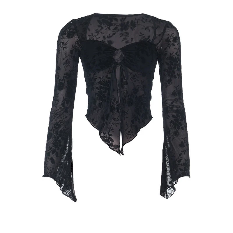Crop top met lange mouwen en zelfstrikbare O-ring