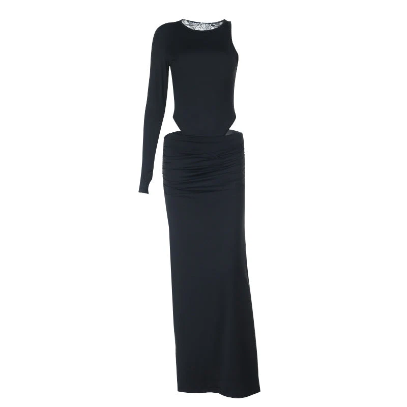 Lange mouwen ronde hals maxi rok set met kant