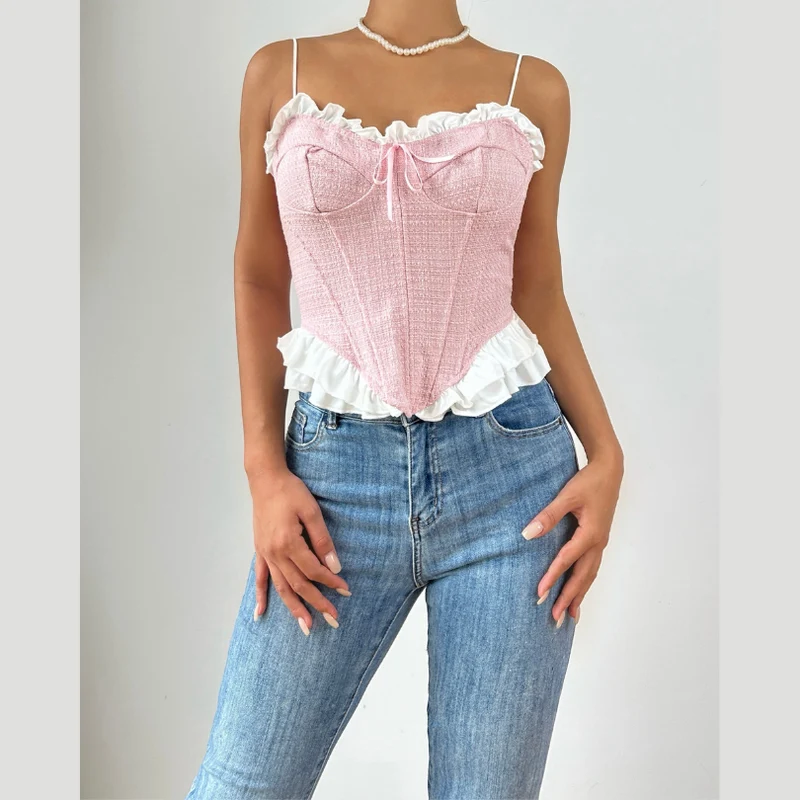 Fairycore korset met ruches en strikje camisole top