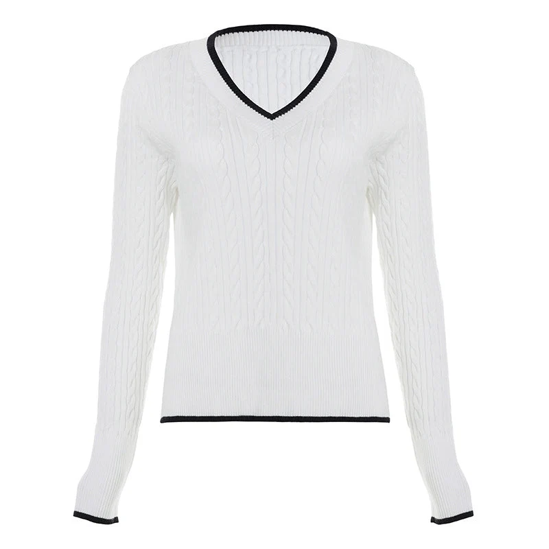 Grunge v neck long sleeve knitted top