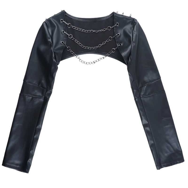 Top met lange mouwen van PU-leer en metalen ketting
