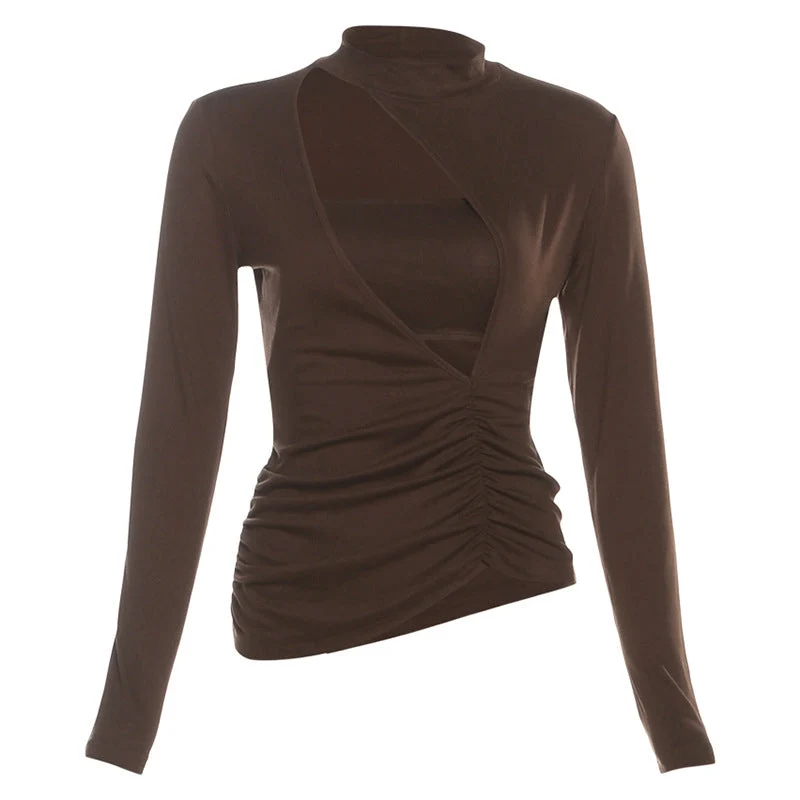 Gotische top met plooien en open details, lange mouwen