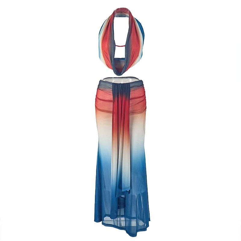 Grunge cowl neck backless maxi skirt set