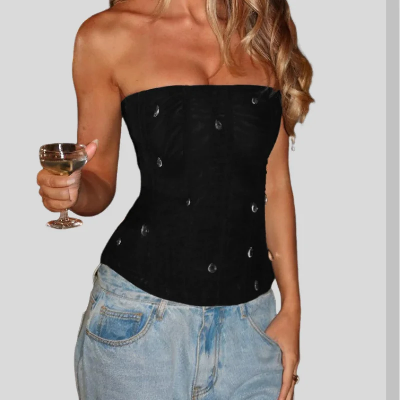 Goth droplet applique zip-up tube top