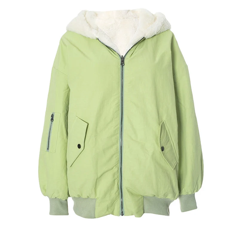 Lange mouwen hoodie, pluizige jas met twee zakken en ritssluiting